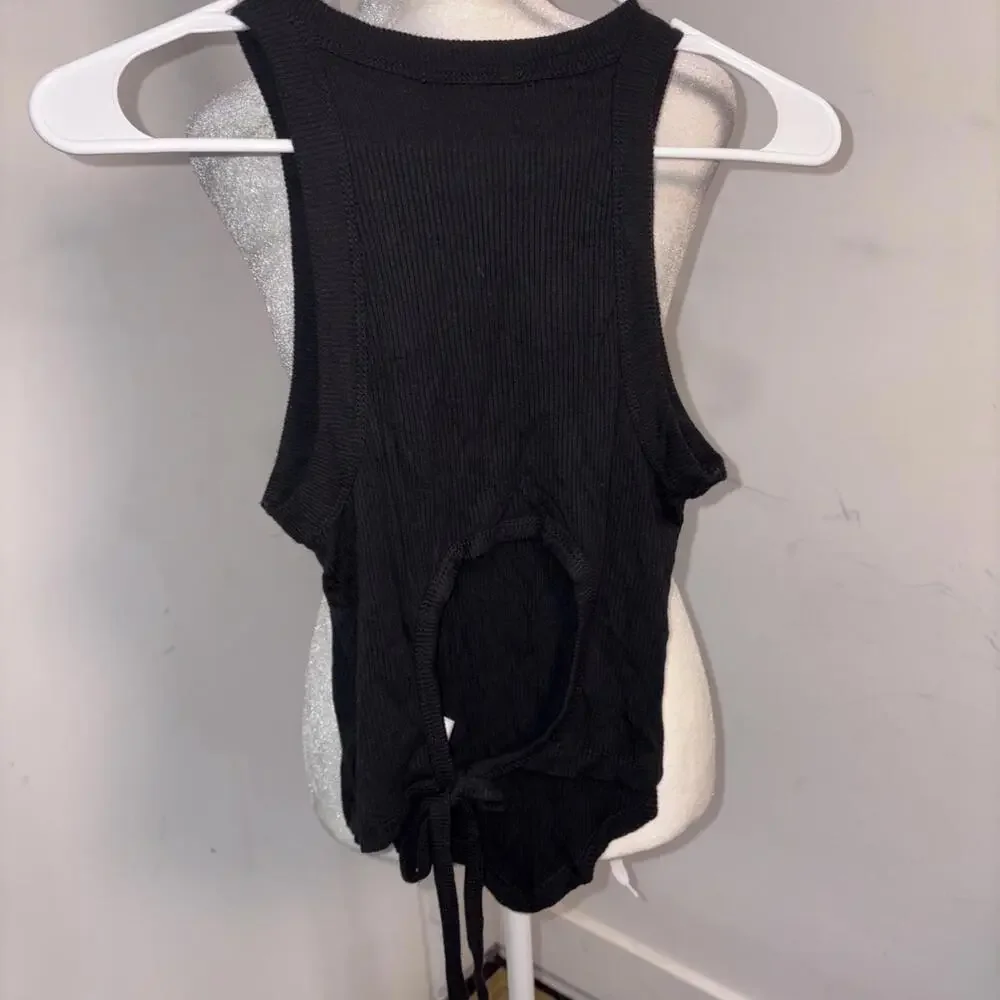 Almost Famous Rivers Knit Cropped‎ Tank Back Tie Black XL New W Tags